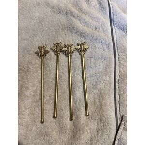 Vintage Style Gold Tone Bee Cocktail Swizzle Sticks Drink Stirrers Set of 4